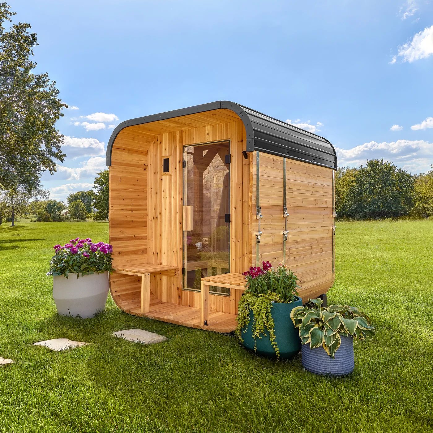 Summit outdoor sauna on a lawn