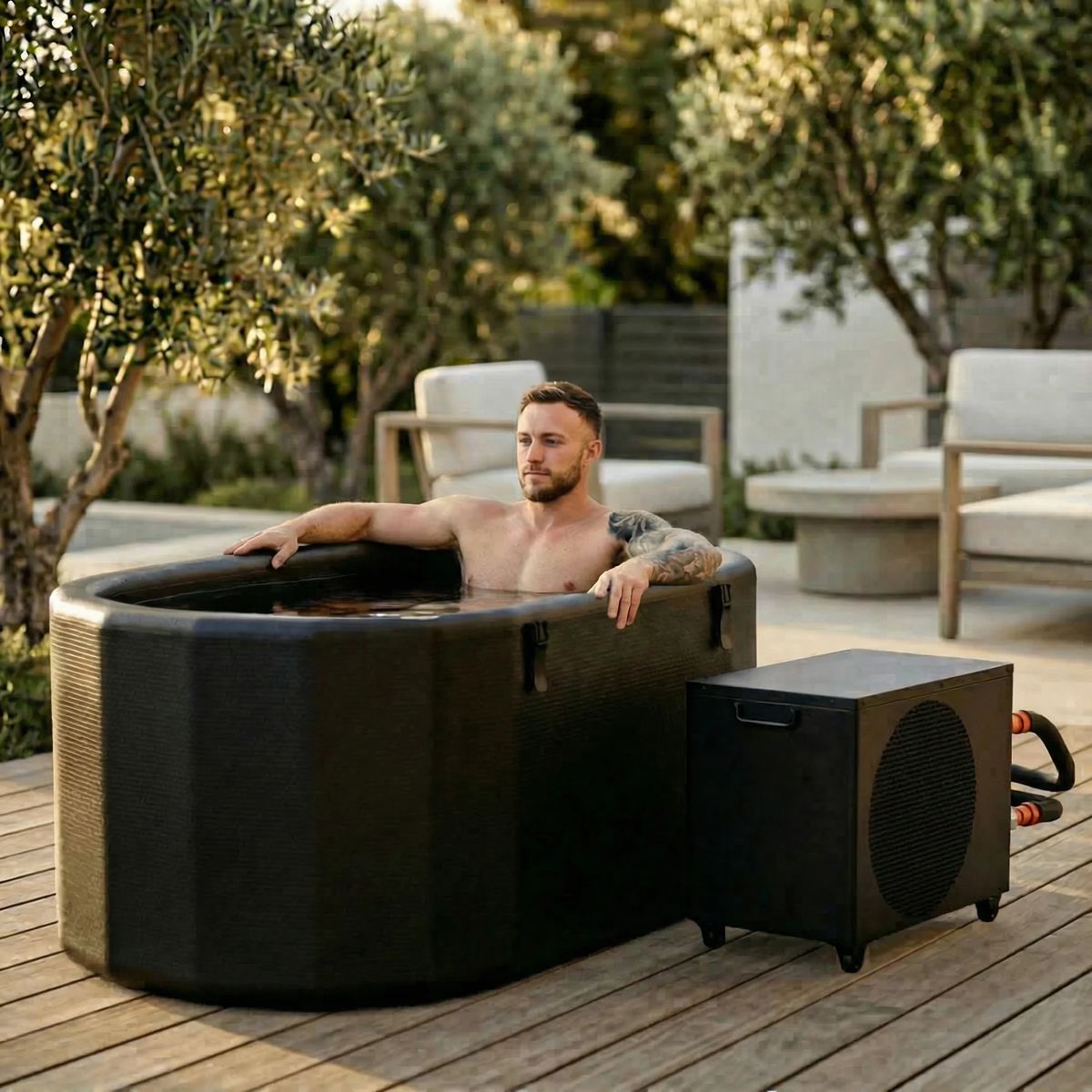 Glacier Pro cold plunge on a deck